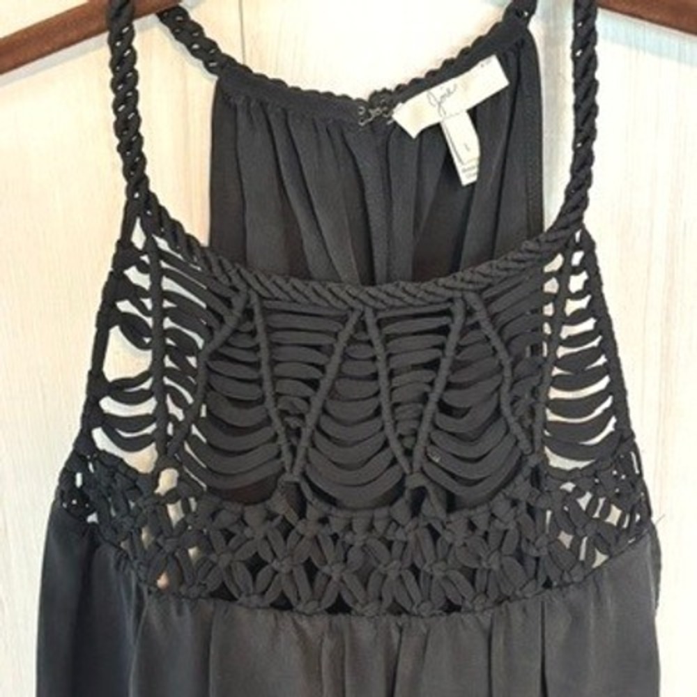 Joie Black Silk Crochet Lace Tank Top Boho Sleeveless Blouse, Large